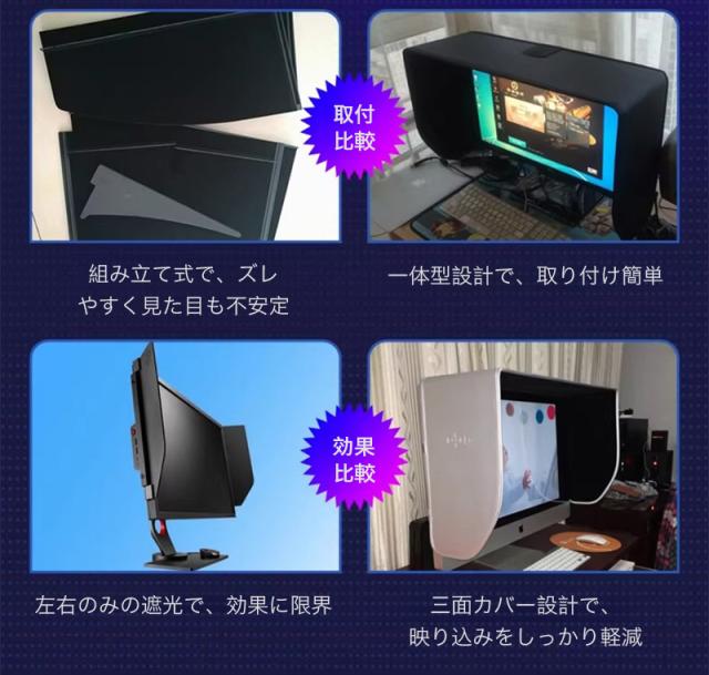 モニター サンシェード パソコン モニター 遮光フード プライバシーシールド 27インチ 外光遮断 反射軽減 視認性向上 取り付け簡単 しっかり固定_5