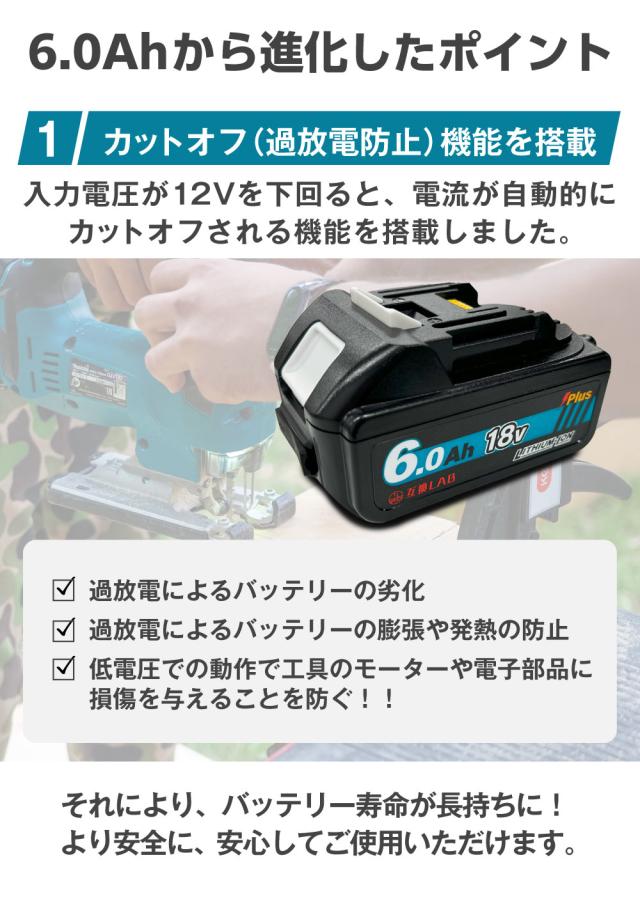 互換ラボ マキタ互換 バッテリー MAKITA互換 LAB 18V 6Ah PLUS 6.0Ah Waitley 掃除機 充電器 インパクト ブロワー 対応 LED デジタル残量表示 WTL1860 MAKITA互換 BL1830B BL1850B BL1860B 電動工具 ゴカン_2