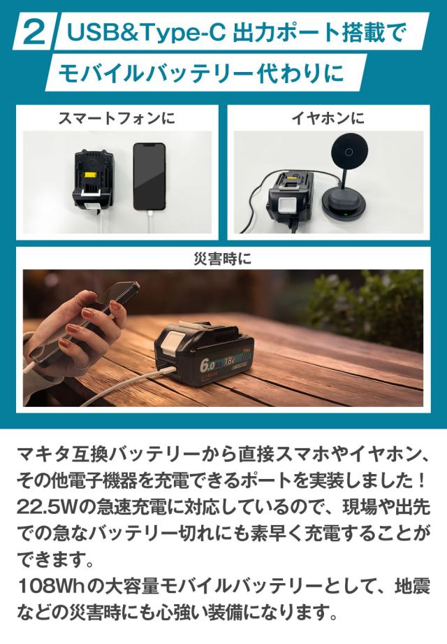 互換ラボ マキタ互換 バッテリー MAKITA互換 LAB 18V 6Ah PLUS 6.0Ah Waitley 掃除機 充電器 インパクト ブロワー 対応 LED デジタル残量表示 WTL1860 MAKITA互換 BL1830B BL1850B BL1860B 電動工具 ゴカン_3