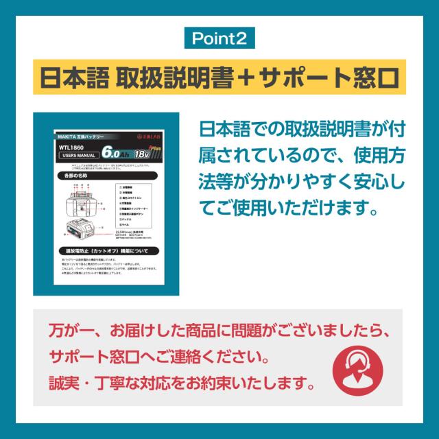 互換ラボ マキタ互換 バッテリー MAKITA互換 LAB 18V 6Ah PLUS 6.0Ah Waitley 掃除機 充電器 インパクト ブロワー 対応 LED デジタル残量表示 WTL1860 MAKITA互換 BL1830B BL1850B BL1860B 電動工具 ゴカン_8