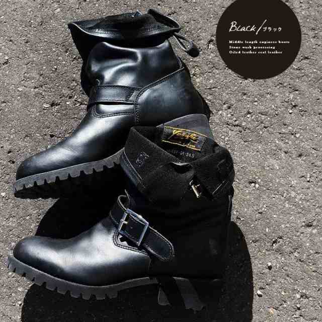 新品送料無料♪超人気 インヒール エンジニアブーツ ミドル 黒ブーツ BOOTS