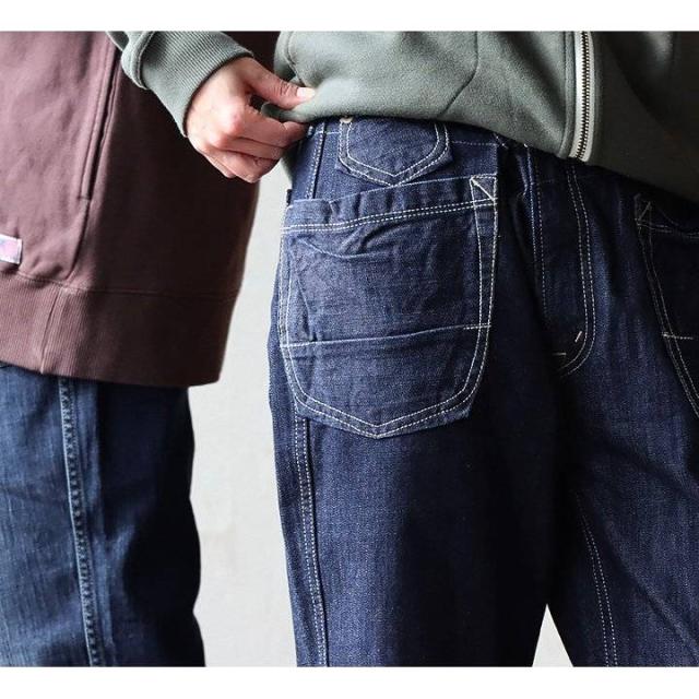 パンツ テーパード レディース メンズ デニムパンツ デニム ワーク ペグトップ ノンストレッチ 綿100％ インディゴ ユーズド ワンウォッシュ 体型カバー 美脚 美尻 脚長 細見え すっきり カジュアル アメカジ PATY パティ cafetty カフェッティ_6