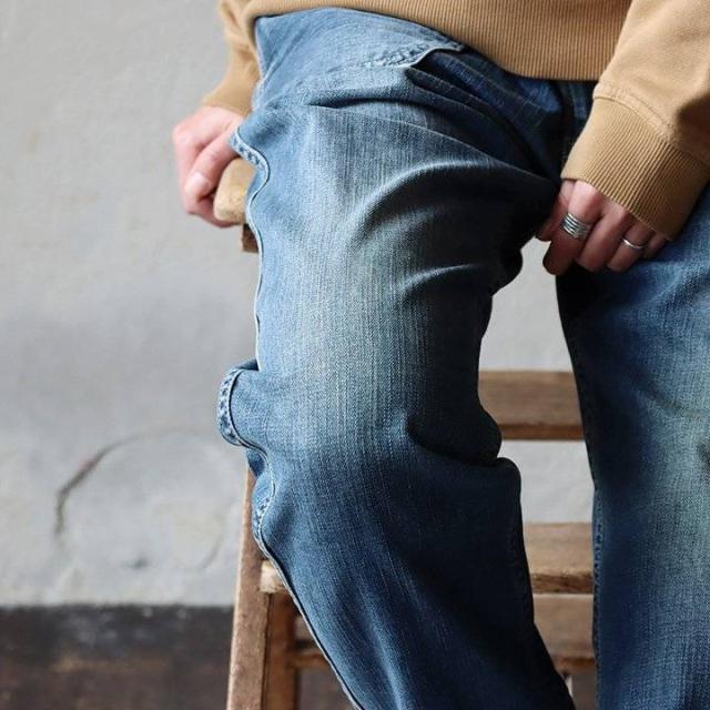 パンツ テーパード レディース メンズ デニムパンツ デニム ワーク ペグトップ ノンストレッチ 綿100％ インディゴ ユーズド ワンウォッシュ 体型カバー 美脚 美尻 脚長 細見え すっきり カジュアル アメカジ PATY パティ cafetty カフェッティ_8