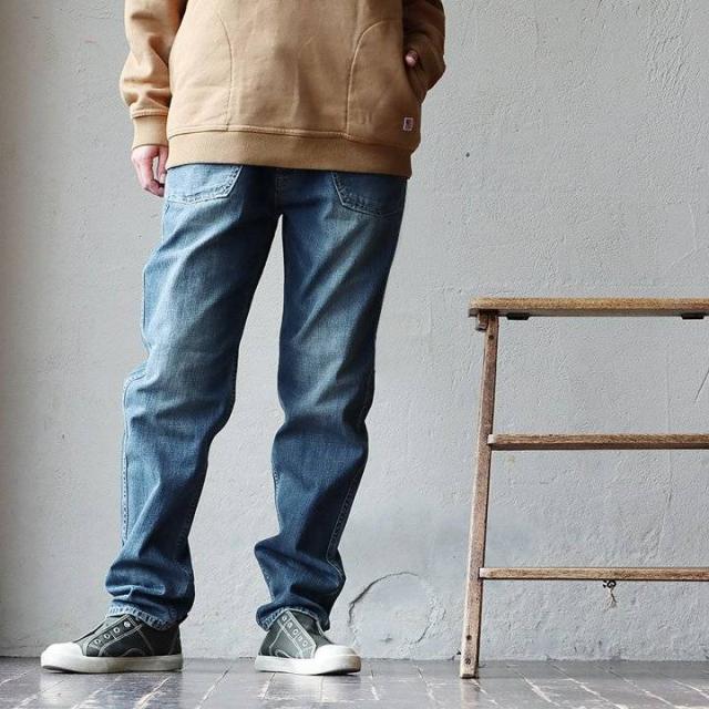 パンツ テーパード レディース メンズ デニムパンツ デニム ワーク ペグトップ ノンストレッチ 綿100％ インディゴ ユーズド ワンウォッシュ 体型カバー 美脚 美尻 脚長 細見え すっきり カジュアル アメカジ PATY パティ cafetty カフェッティ_9