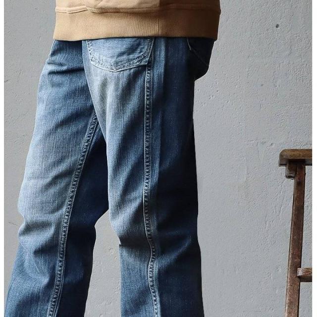 パンツ テーパード レディース メンズ デニムパンツ デニム ワーク ペグトップ ノンストレッチ 綿100％ インディゴ ユーズド ワンウォッシュ 体型カバー 美脚 美尻 脚長 細見え すっきり カジュアル アメカジ PATY パティ cafetty カフェッティ_11