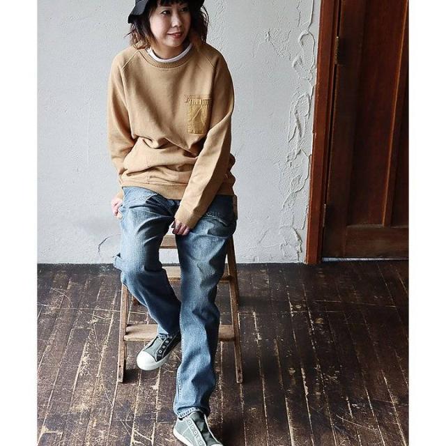 パンツ テーパード レディース メンズ デニムパンツ デニム ワーク ペグトップ ノンストレッチ 綿100％ インディゴ ユーズド ワンウォッシュ 体型カバー 美脚 美尻 脚長 細見え すっきり カジュアル アメカジ PATY パティ cafetty カフェッティ_12