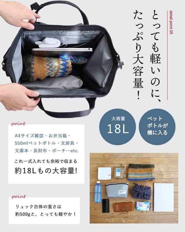 anello GRANDE アネロ リュック ポケット アニマル柄 虎 寅 トラ くま クマ シロクマ 大きく開く 口金 がま口 入れやすい 出しやすい 撥水 anelloリュック 肩 楽 軽い クッションパッド 一泊二日 リュックサック 動物 アニマル ZOO パティの通販は