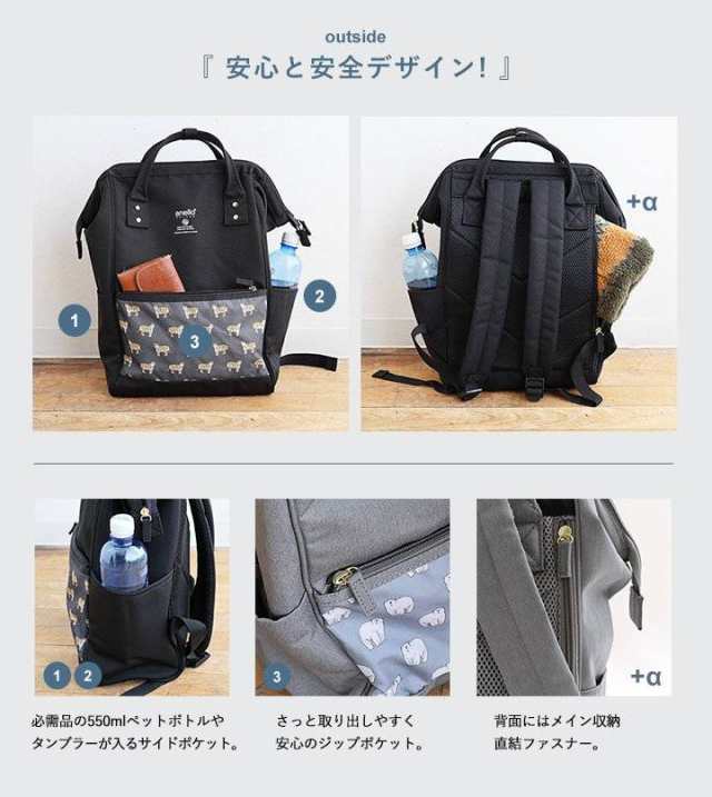 anello GRANDE アネロ リュック ポケット アニマル柄 虎 寅 トラ くま クマ シロクマ 大きく開く 口金 がま口 入れやすい 出しやすい 撥水 anelloリュック 肩 楽 軽い クッションパッド 一泊二日 リュックサック 動物 アニマル ZOO パティの通販は