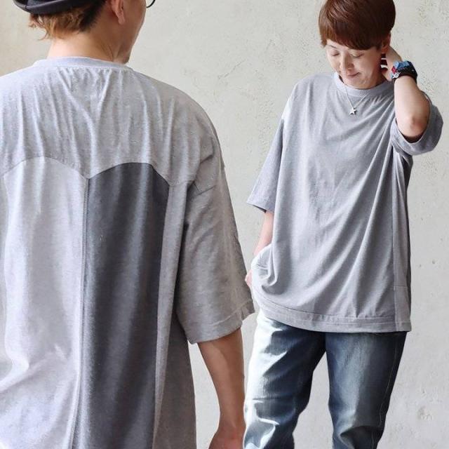 tシャツ 半袖 メンズ レディース リメイク 古着 夏 ワッペン ポケット 無地 配色 ワイド 大きいサイズ 体型カバー 二の腕 お尻 カジュアル パティ MR.REMAKEMAN ミスターリメイクマン