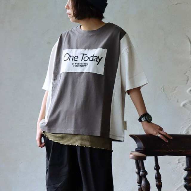 【メール便50】 Tシャツ 5分袖 レディース 配色切り替え 刺繍 綿100％ コットン 天竺 伸縮性 ゆったり 大きいサイズ カジュアル パティ KAKELA&TRANQUIL カケラ＆トランクイルの通販は