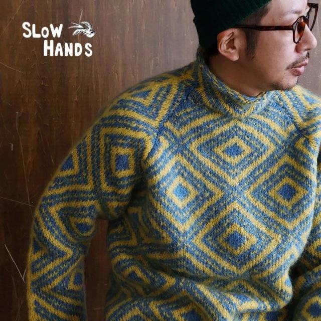 SLOW HANDS スローハンズ ニット セーター 長袖 ハイネック メンズ レディース ノルディック柄 総柄 ウール モヘア 厚手 伸縮性 暖かい 保温性 ゆったり 大きいサイズ カジュアル 秋 冬 パティの通販は 18,975円