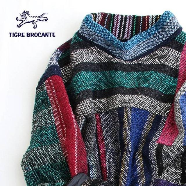 TIGRE BROCANTE ティグルブロカンテ プルオーバー 長袖 ハイネック メンズ レディース メキシカンパーカー リメイク 日本製 総柄 厚手 しっかり生地 ゆったり 大きいサイズ 体型カバー カジュアル 秋 冬 パティ その他トップス