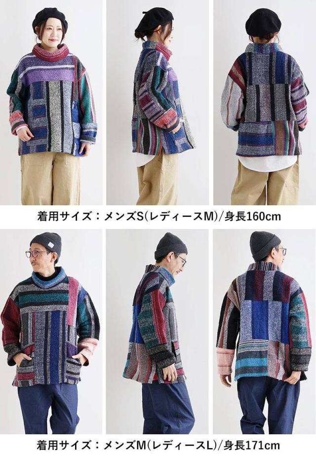TIGRE BROCANTE ティグルブロカンテ プルオーバー 長袖 ハイネック メンズ レディース メキシカンパーカー リメイク 日本製 総柄 厚手 しっかり生地 ゆったり 大きいサイズ 体型カバー カジュアル 秋 冬 パティ その他トップス