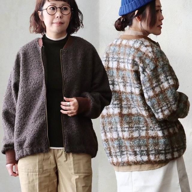 ブルゾン 長袖 レディース 無地 チェック 総柄 ポリエステル ブークレ 軽い 暖かい 防寒 リブ切り替え 裾ゴム ゆったり カジュアル 秋 冬 パティ le colis ルコリの通販は 6,527円