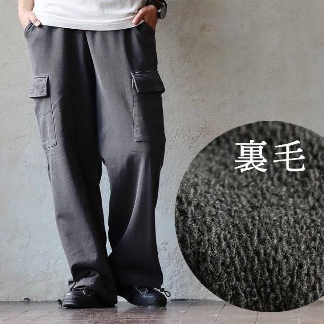 パンツ ワイド ストレート カーゴ レディース 綿100 コットン 裏毛 ピグメント ポケット ウエストゴム ゆったり 楽ちん 大きいサイズ 体型カバー カジュアル メンズライク パティ