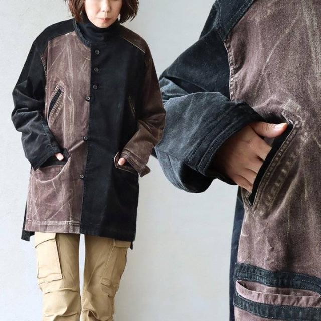 ジャケット カバーオール 長袖 レディース ノーカラー 配色 コーデュロイ 洗い加工 ヴィンテージ風 伸縮性 ゆったり 大きいサイズ カジュアル メンズライク 秋 冬 パティの通販は 8,690円