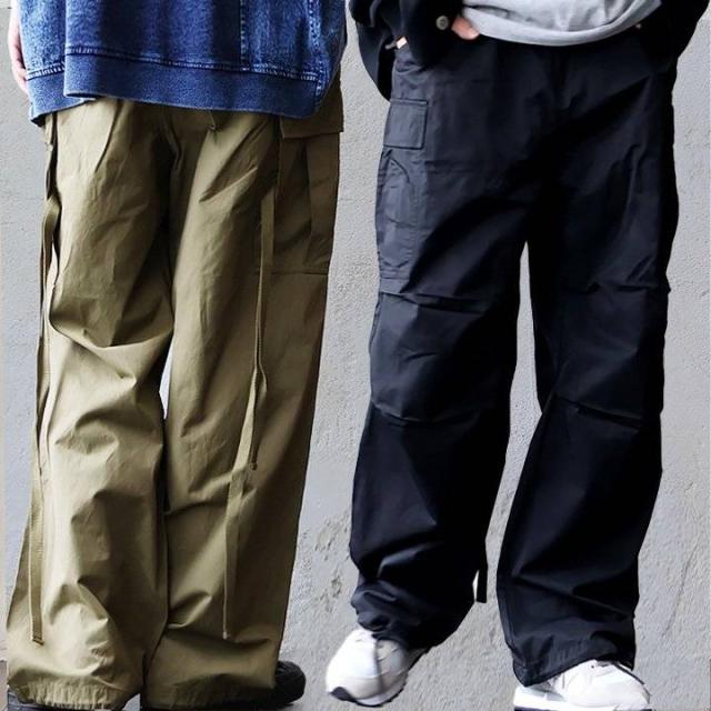カーゴパンツ Ｍ-65 ワイド ストレート メンズ レディース コットン ナイロン しっかり生地 厚手 ポケット サイドストラップ 膝タック ウエストゴム 大きいサイズ 体型カバー カジュアル ミリタリー ヴィンテージ パティ Audience オーディエンス