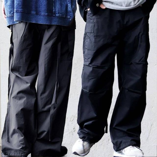 カーゴパンツ Ｍ-65 ワイド ストレート メンズ レディース コットン ナイロン しっかり生地 厚手 ポケット サイドストラップ 膝タック ウエストゴム 大きいサイズ 体型カバー カジュアル ミリタリー ヴィンテージ パティ Audience オーディエンス