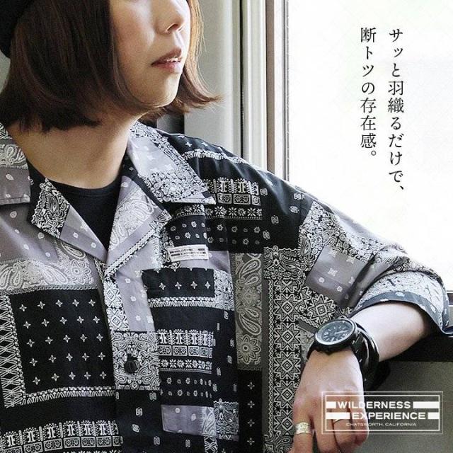 シャツ 5分袖 メンズ レディース バンダナ柄 パッチワーク 総柄 綿100