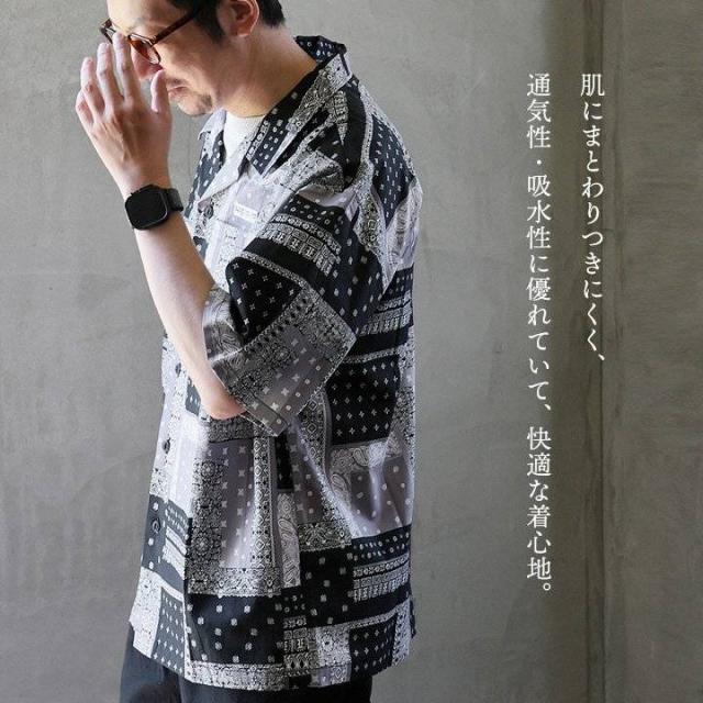 シャツ 5分袖 メンズ レディース バンダナ柄 パッチワーク 総柄 綿100