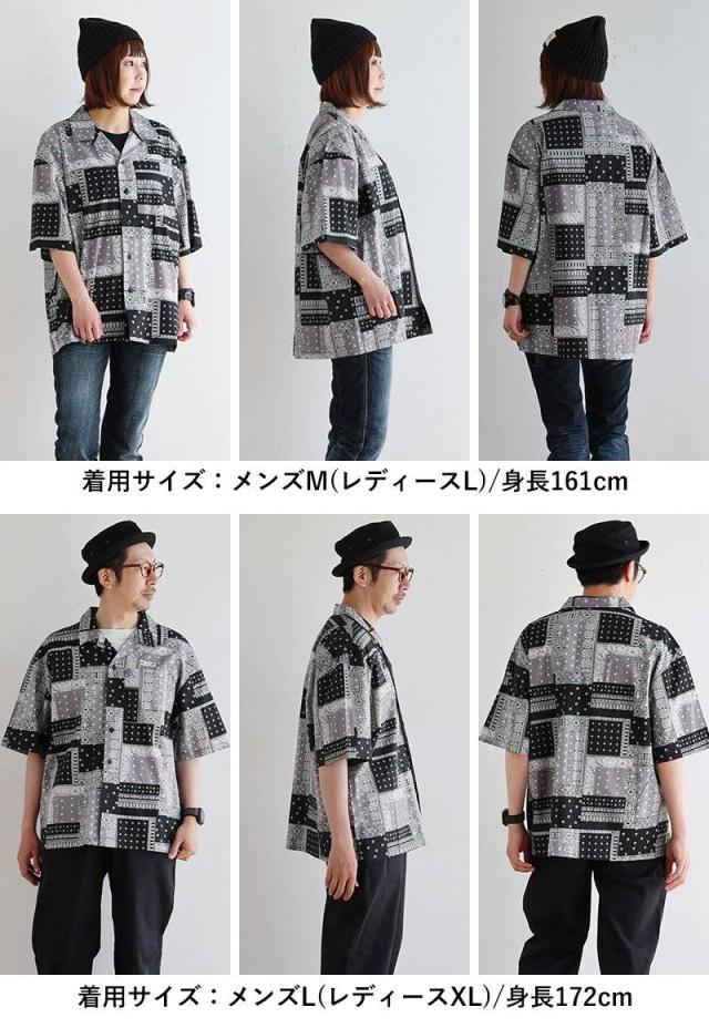 シャツ 5分袖 メンズ レディース バンダナ柄 パッチワーク 総柄 綿100