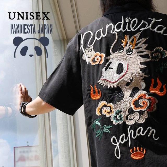PANDIESTAJAPAN パンディエスタジャパン シャツ 開襟シャツ 半袖 メンズ レディース レーヨン テンセル 薄手 涼しい パンダ 熊猫 刺繍 ドラゴン アニマル 大きいサイズ すっきり カジュアル 夏 パティ