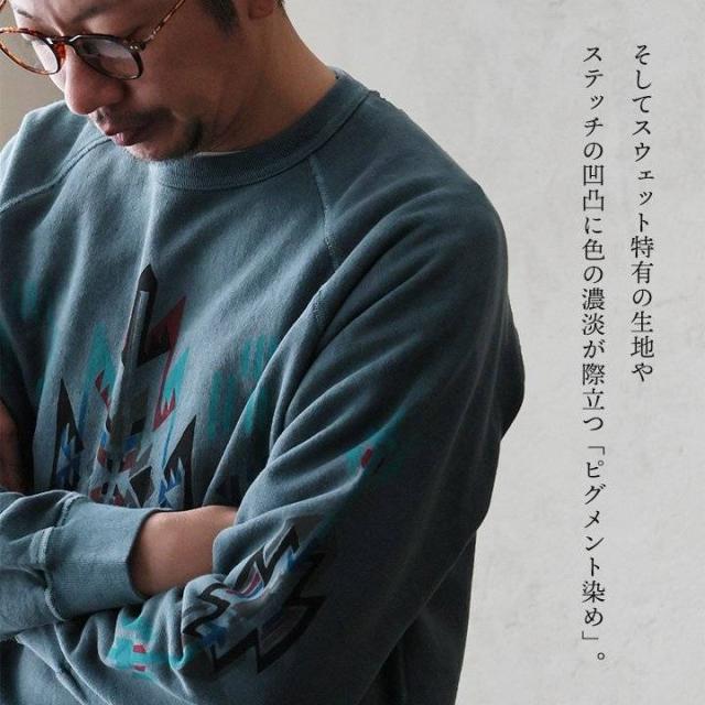 BLUETO×Good On 限定 トレーナー スウェット メンズ レディース しっかり 丈夫 軽い 柔らかい USA コットン 綿100 ピグメント チマヨ ラグ プリント ラグラン 秋 冬 お尻 隠れ カバー 色合い スエット アメカジ パティ_4
