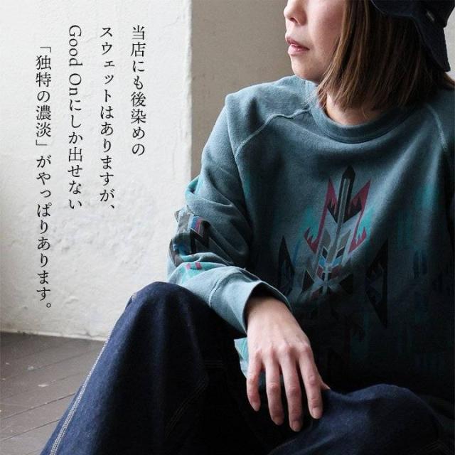 BLUETO×Good On 限定 トレーナー スウェット メンズ レディース しっかり 丈夫 軽い 柔らかい USA コットン 綿100 ピグメント チマヨ ラグ プリント ラグラン 秋 冬 お尻 隠れ カバー 色合い スエット アメカジ パティ_5