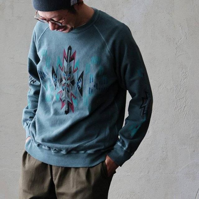 BLUETO×Good On 限定 トレーナー スウェット メンズ レディース しっかり 丈夫 軽い 柔らかい USA コットン 綿100 ピグメント チマヨ ラグ プリント ラグラン 秋 冬 お尻 隠れ カバー 色合い スエット アメカジ パティ_11