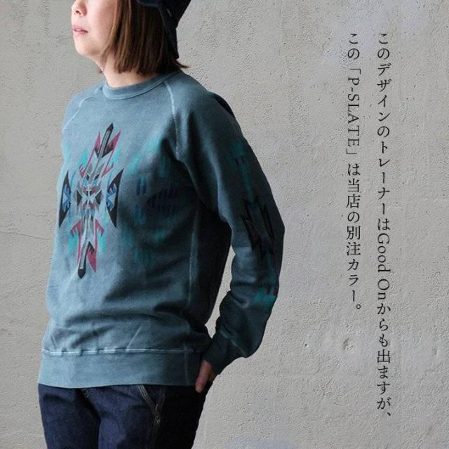 BLUETO×Good On 限定 トレーナー スウェット メンズ レディース しっかり 丈夫 軽い 柔らかい USA コットン 綿100 ピグメント チマヨ ラグ プリント ラグラン 秋 冬 お尻 隠れ カバー 色合い スエット アメカジ パティ_15