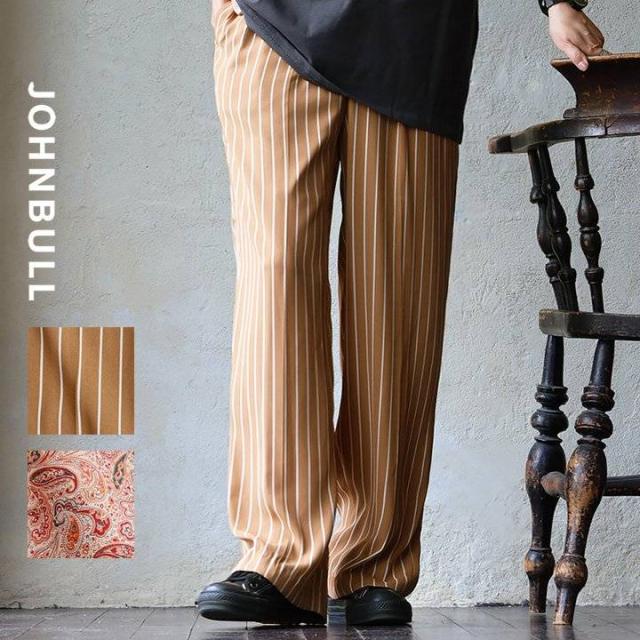 Johnbull ジョンブル パンツ イージー ストレート レディース 総柄 ペイズリー ストライプ ポリエステル 薄手 通気性 涼しい 裏地付き ウエストゴム ゆったり すっきり 楽ちん カジュアル 夏 パティ