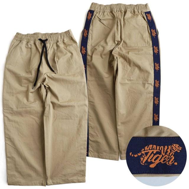 パンツ イージーパンツ ワーク メンズ レディース サイドライン 配色 トラ 虎 アニマル 刺繍 綿100 コットン ツイル しっかり生地 タフ ウエストゴム ゆったり 体型カバー カジュアル 夏 パティ パンツ イージーパンツ ワーク メンズ レディース サイドライン 配色