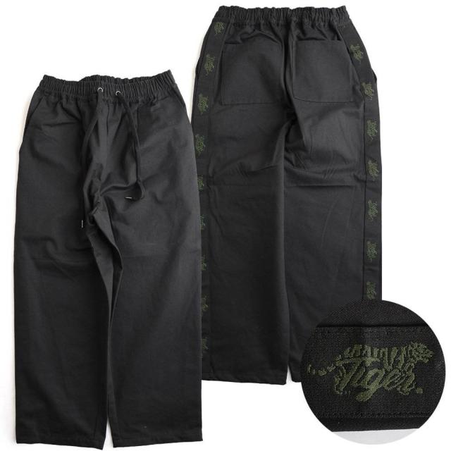 パンツ イージーパンツ ワーク メンズ レディース サイドライン 配色 トラ 虎 アニマル 刺繍 綿100 コットン ツイル しっかり生地 タフ ウエストゴム ゆったり 体型カバー カジュアル 夏 パティ パンツ イージーパンツ ワーク メンズ レディース サイドライン 配色