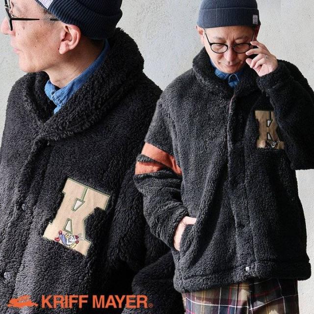KRIFF MAYER クリフメイヤー ジャケット ボアジャケット 長袖 メンズ レディース ショールカラー 無地 ワッペン ロゴ 配色ライン ポリエステル ゆったり 大きいサイズ カジュアル 秋 冬 パティ