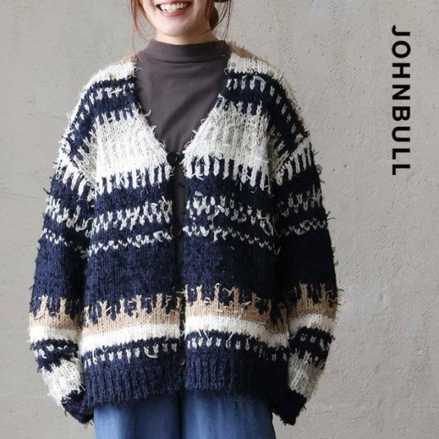 Johnbull ジョンブル カーディガン カーデ 長袖 レディース Vネック 重ね着 アクリル ポリエステル 軽い 伸縮性 3ゲージ 暖かい ゆったり カジュアル 秋 冬 パティ