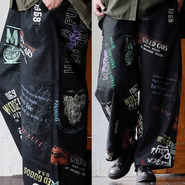 パンツ ストレート ワイド レディース ロゴプリント カラフル 綿100 コットン 薄手 裏地付き 涼しい 軽い ウエストゴム ゆったり 大きいサイズ 体型カバー カジュアル アメカジ 夏 パティ CUBE SUGAR キューブシュガー