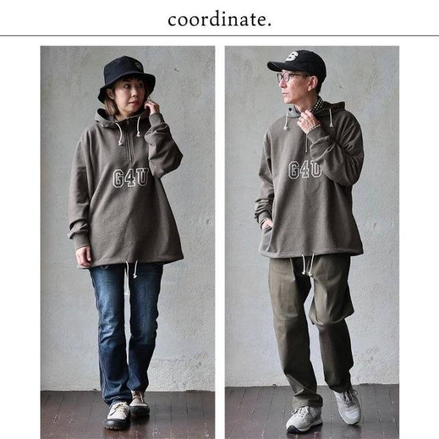 パーカー 長袖 メンズ レディース ハーフジップ コットン ポリエステル 裏毛 スウェット ロゴプリント 伸縮性 ゆったり 大きいサイズ 体型カバー カジュアル 秋 冬 パティ modem Design モデムデザイン パーカー 長袖 メンズ レディース ハーフジップ コットン ポリエステル