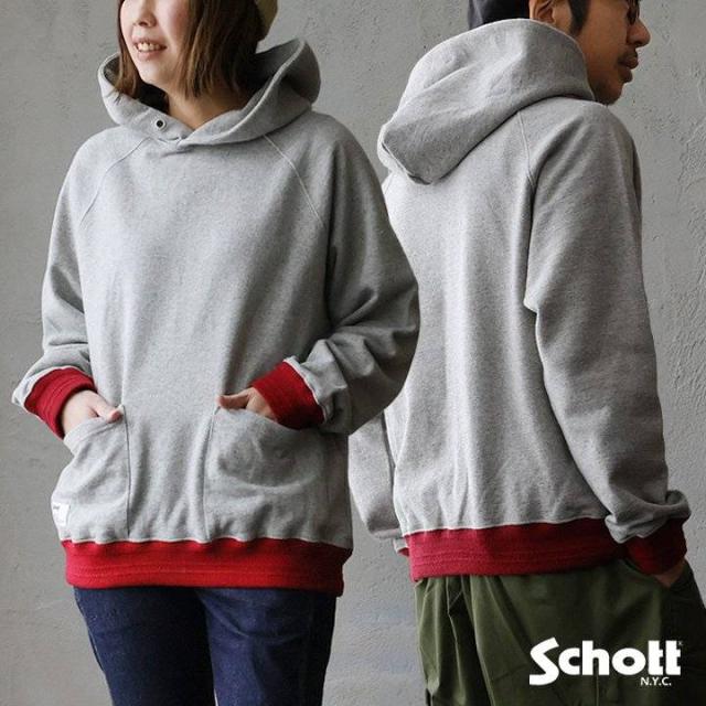 パーカー 長袖 メンズ レディース ウール コットン 配色 無地 ポケット ワンポイント 伸縮性 暖かい すっきり 大きいサイズ カジュアル 秋 冬 パティ SCHOTT ショット