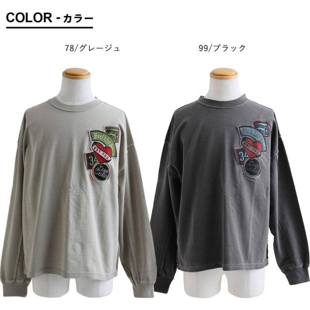 スウェット 長袖 メンズ レディース 綿100 コットン ミニ裏毛 袖リブ 胸ワッペン 刺繍 ロゴ 褪せ色 ピグメント 大きいサイズ カジュアル ヴィンテージ パティ