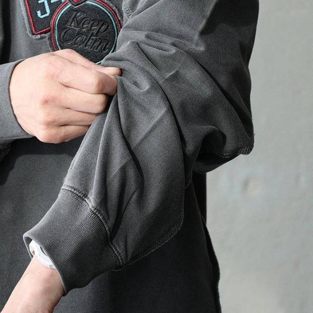 スウェット 長袖 メンズ レディース 綿100 コットン ミニ裏毛 袖リブ 胸ワッペン 刺繍 ロゴ 褪せ色 ピグメント 大きいサイズ カジュアル ヴィンテージ パティ