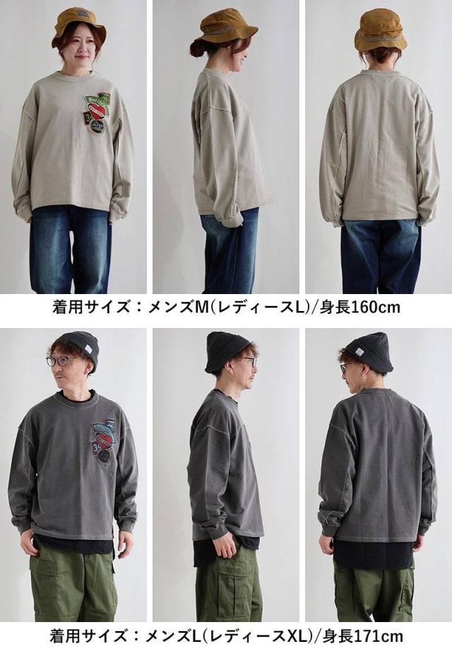スウェット 長袖 メンズ レディース 綿100 コットン ミニ裏毛 袖リブ 胸ワッペン 刺繍 ロゴ 褪せ色 ピグメント 大きいサイズ カジュアル ヴィンテージ パティ