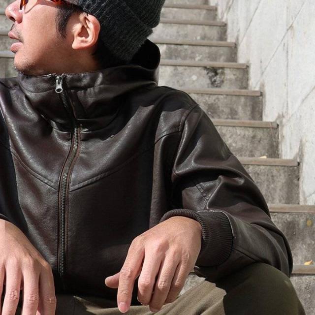レザー ハイネックブルゾン ブルゾン フェイクレザー レディース