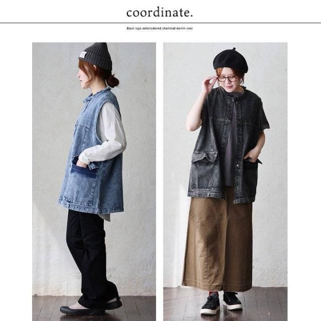ベスト レディース クルーネック デニム ケミカルデニム 重ね着 綿100 コットン フリンジ ポケット ゆったり 大きいサイズ 体型カバー カジュアル ヴィンテージ リメイク 秋 冬 パティ KAKELA&TRANQUIL カケラ＆トランクイル_13