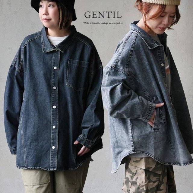 ジャケット 長袖 レディース デニム 綿100 コットン ブリーチ ウォッシュ 柔らかい 重ね着 大きいサイズ 体型カバー ゆったり 大きいサイズ カジュアル アメカジ メンズライク 秋 冬 パティ GENTIL ジャンティ