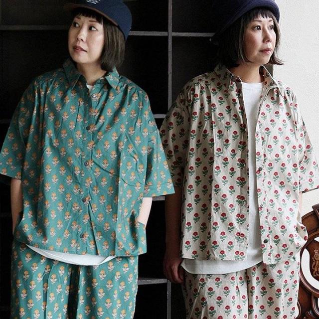 シャツ 5分袖 レディース セットアップ 花柄 総柄 プリント 綿100 コットン 薄手 通気性 軽い 涼しい 大きいサイズ 体型カバー 着痩せ カジュアル 夏 パティ sandy サンディー