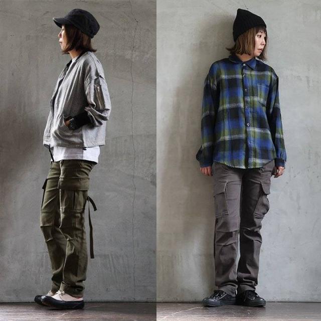 カーゴ パンツ レディース カッコイイ 脚長 スリムフィット ストレート ストレッチ フレアシルエット 変形 Xライン M-51 モチーフ 肉厚 ツイル 小尻 股上深め アメカジ カジュアル パティ OAR’S オールズ_13