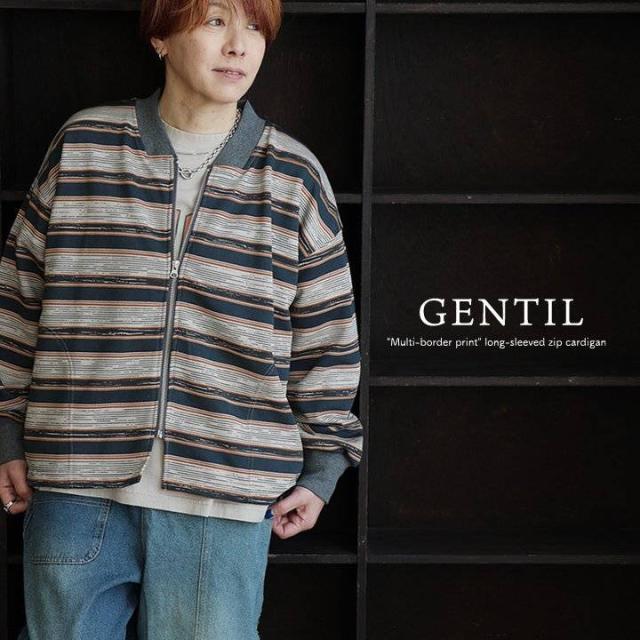 カーディガン カーデ ジップアップ レディース 裏毛 スウェット ボーダー ワイド すっきり ゆったり 着痩せ カジュアル パティ GENTIL ジャンティ