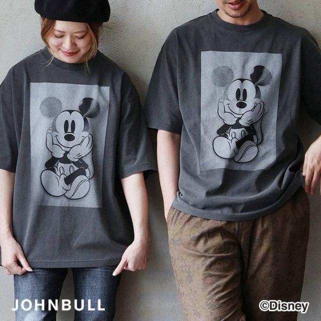 【メール便50】 Johnbull ジョンブル Tシャツ 半袖 メンズ レディース クルーネック ミッキーマウス MICKEY MOUSE Disney 公式ライセンス プリント 綿100 コットン ピグメント 褪せ色 カジュアル 夏 パティ
