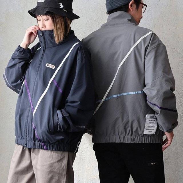 Duckster ダックスター トラックジャケット 長袖 メンズ レディース スタンドネック 配色ライン ワンポイント シアサッカー 薄手 軽い 通気性 楽ちん 動きやすい 涼しい ゆったり 大きいサイズ 体型カバー カジュアル パティ