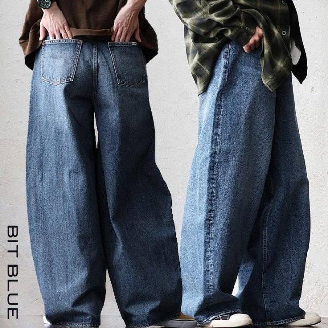 デニムパンツ テーパード バレルレッグ レディース 綿100 コットン 12オンス しっかり生地 ノンストレッチ 体型カバー 大きいサイズ ゆったり カジュアル パティ blue ビットブルー